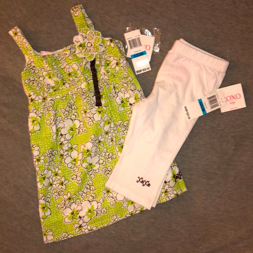 NWT XOXO Baby Girl Floral Lime Green 2 Piece Outfit Set Size 24 Months
